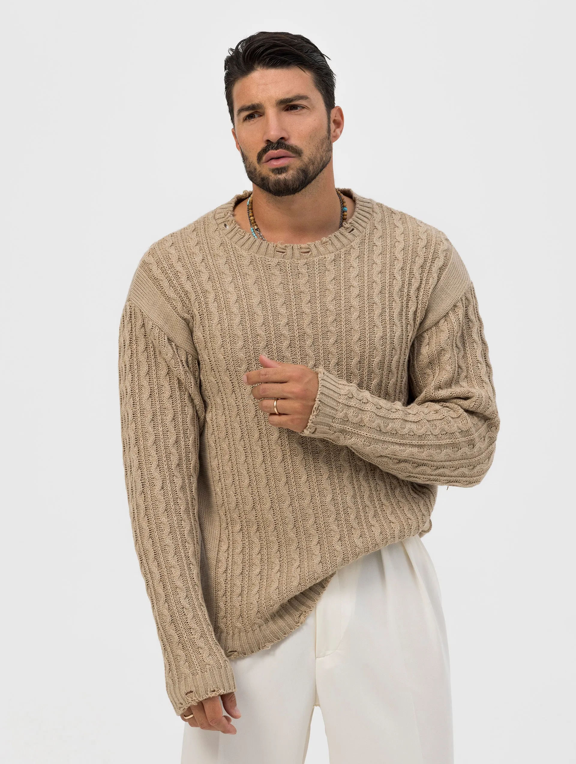 MARTIN RIPPED SWEATER IN BEIGE