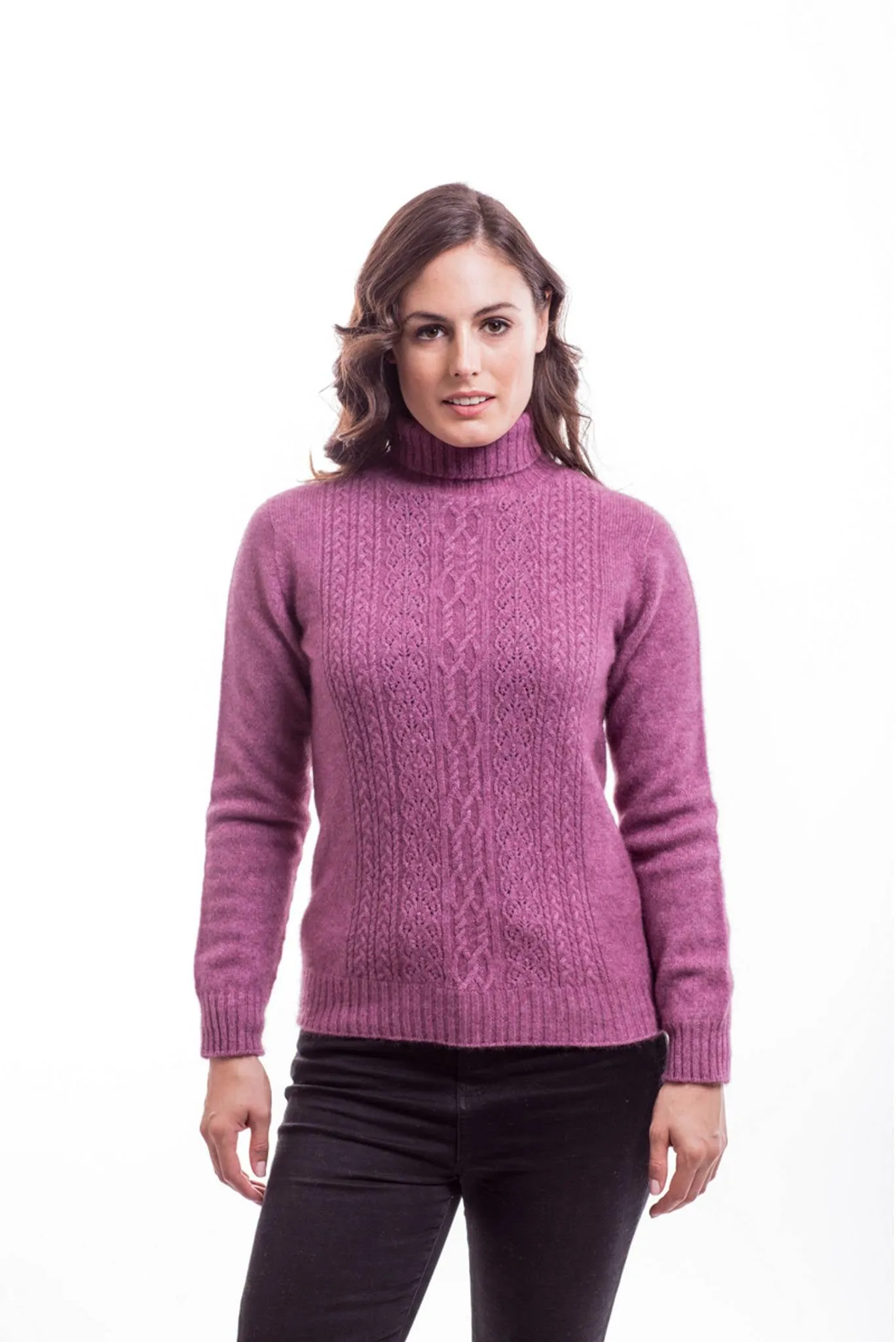 McDonald - Polo Neck Sweater with Lace Detail in Merino Wool and Possum Fur