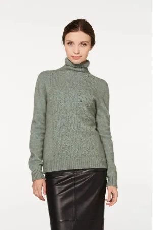 McDonald - Polo Neck Sweater with Lace Detail in Merino Wool and Possum Fur