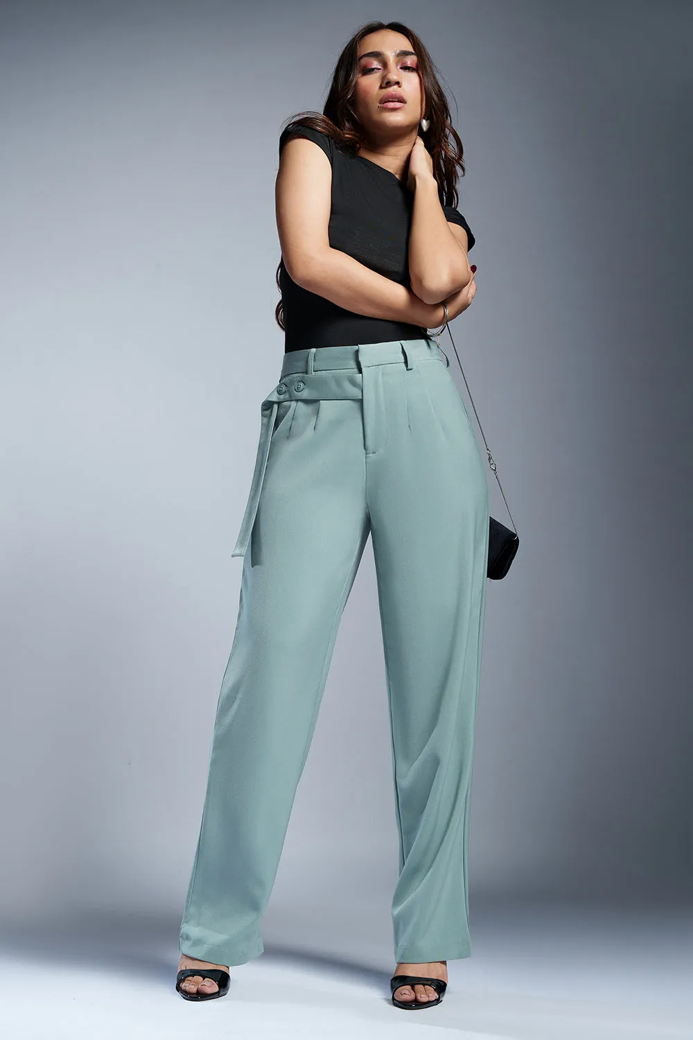 Meadow Green Strap Detailed Korean Pants