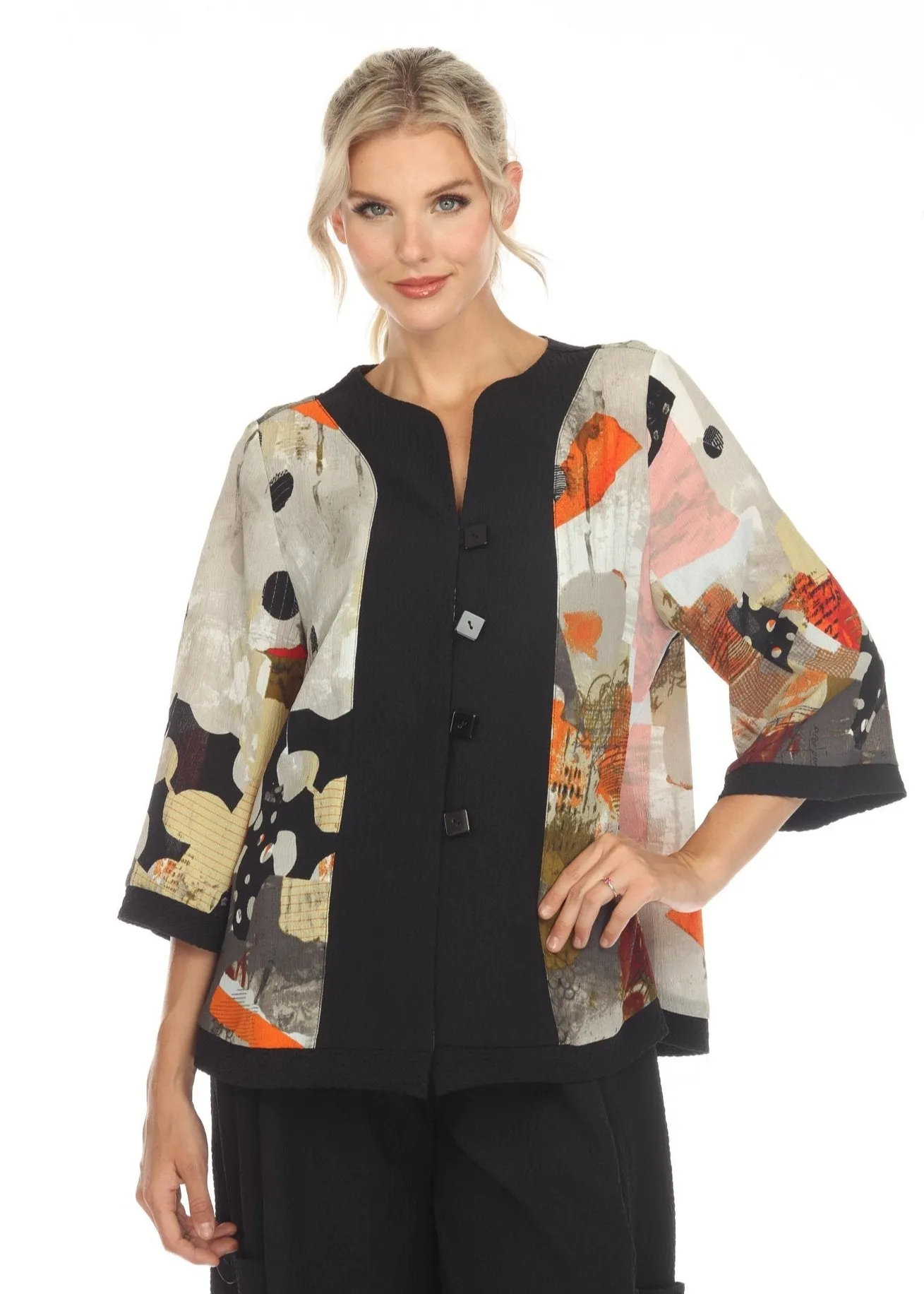 Moonlight Abstract Art-Print Collarless Jacket - 3552