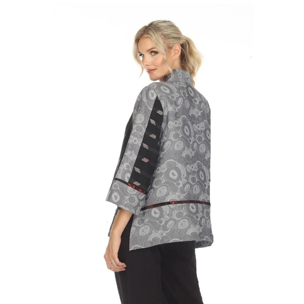 Moonlight Mixed Media Jacquard One-Button Jacket in Silver, Grey Black & Red - 3789