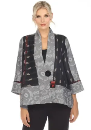 Moonlight Mixed Media Jacquard One-Button Jacket in Silver, Grey Black & Red - 3789