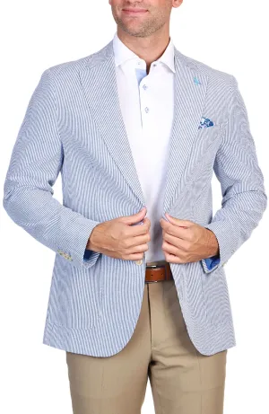 Navy Seersucker Striped Sport Coat