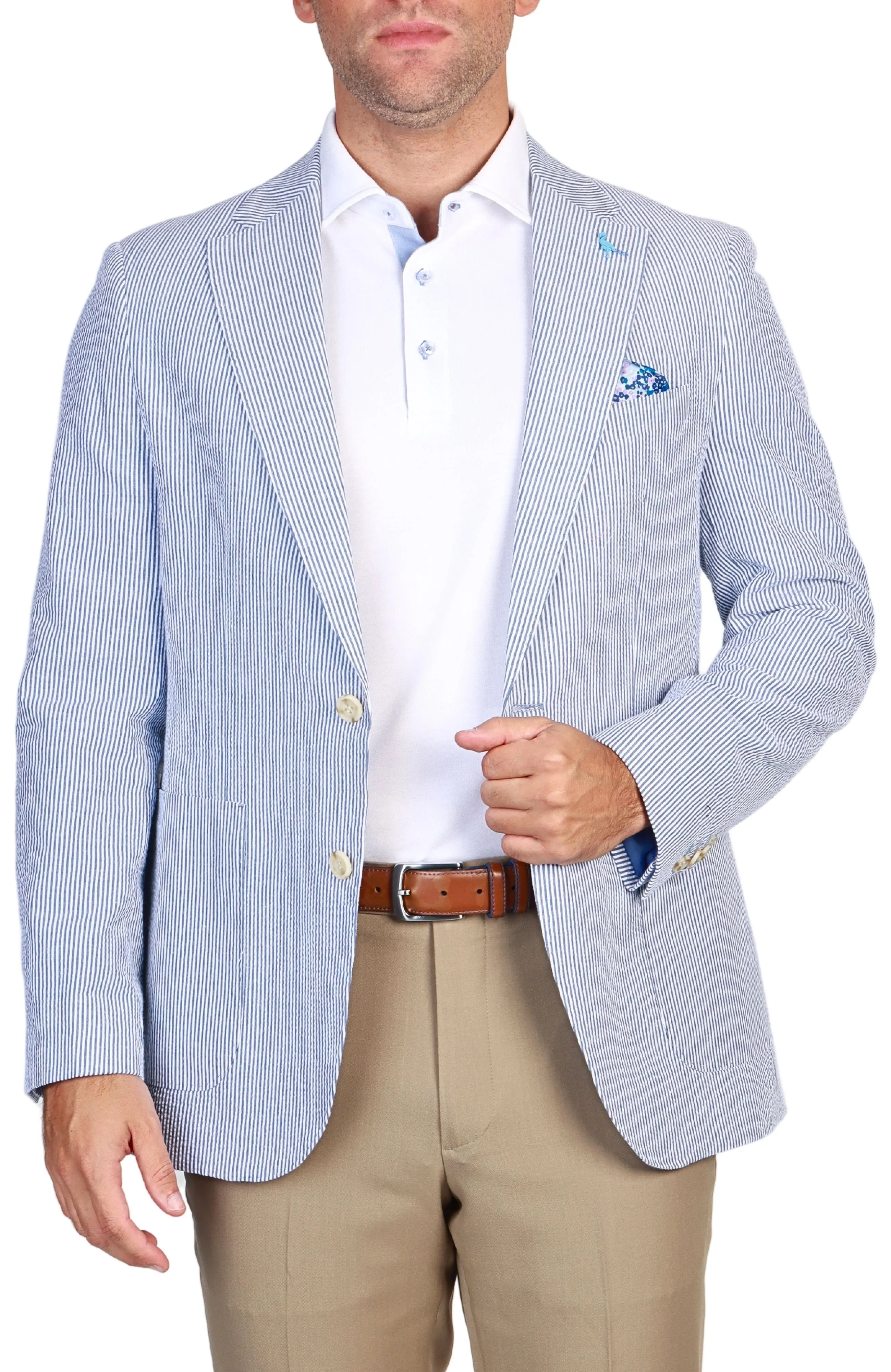 Navy Seersucker Striped Sport Coat