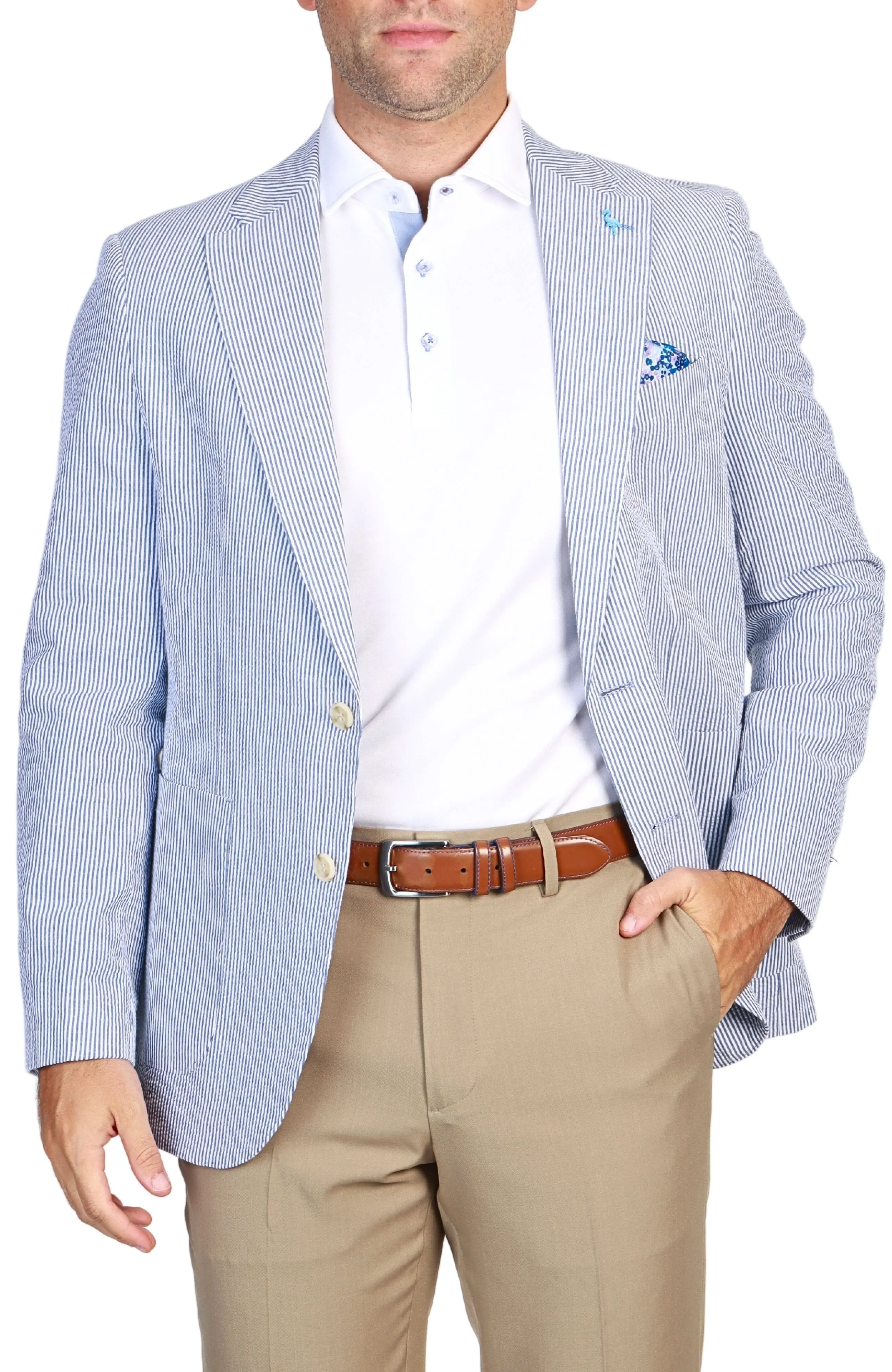 Navy Seersucker Striped Sport Coat