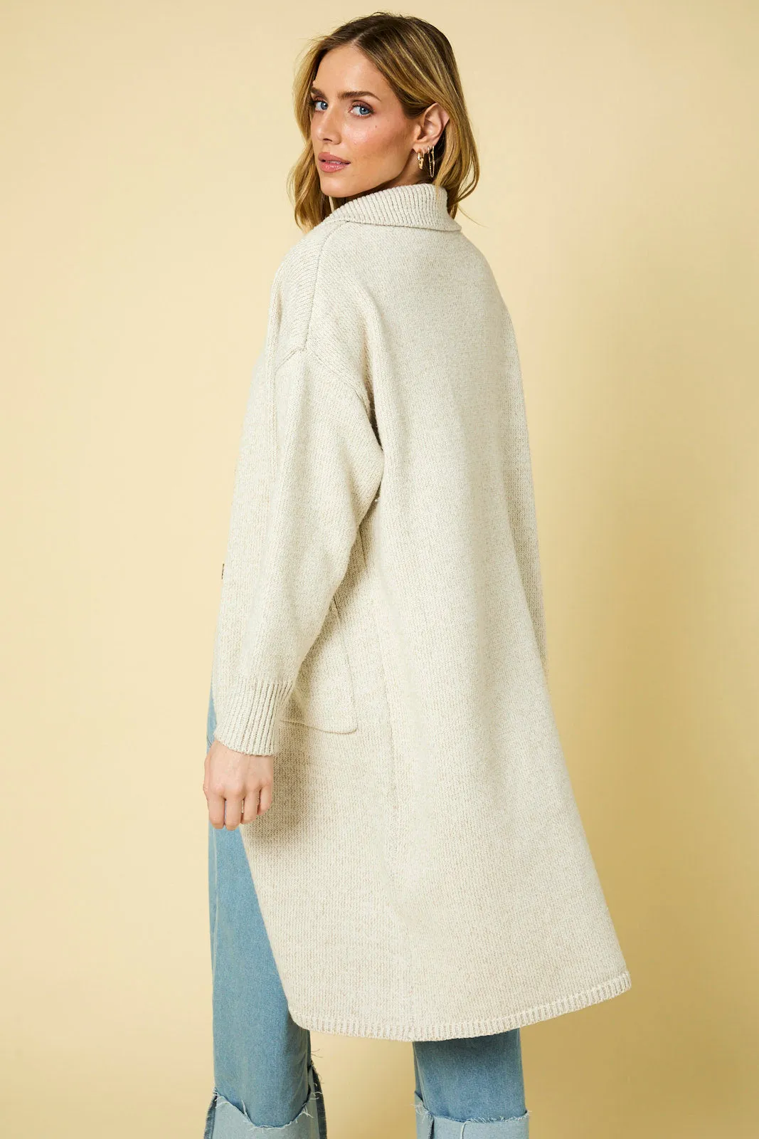 Oatmeal Button Sweater Coatigan