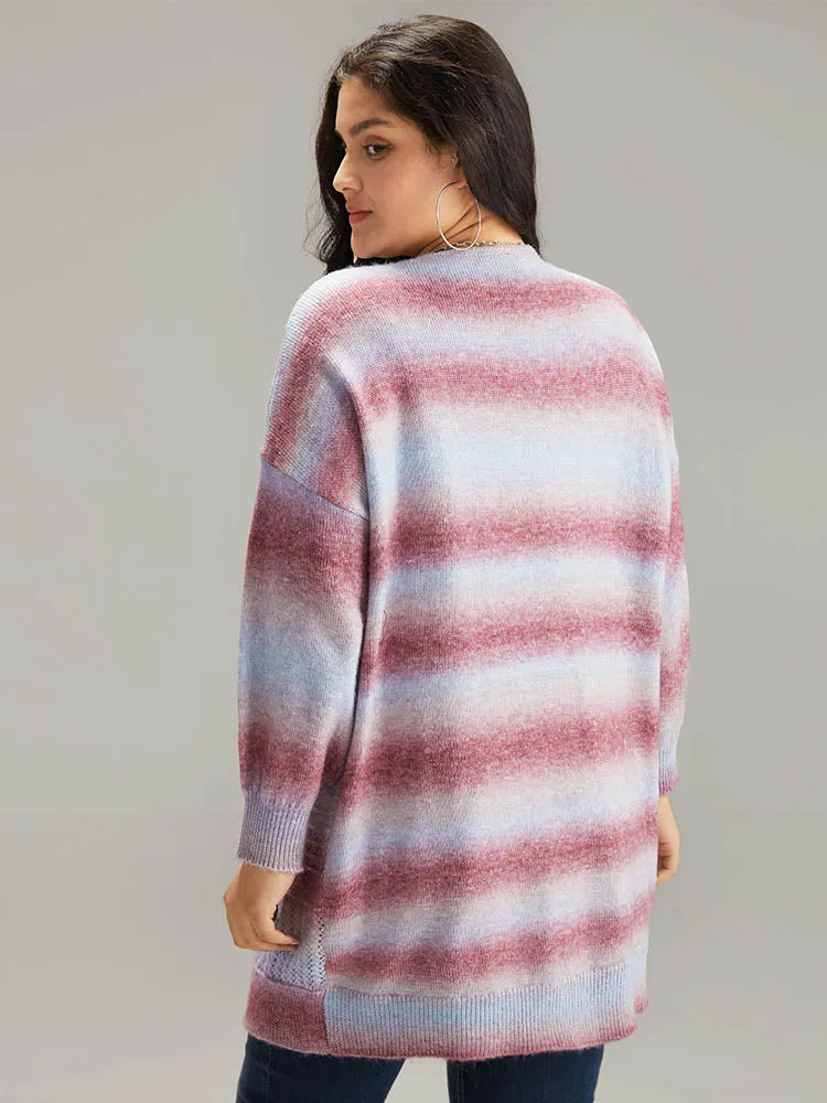 Ombre Elastic Cuffs Open Front Cardigan