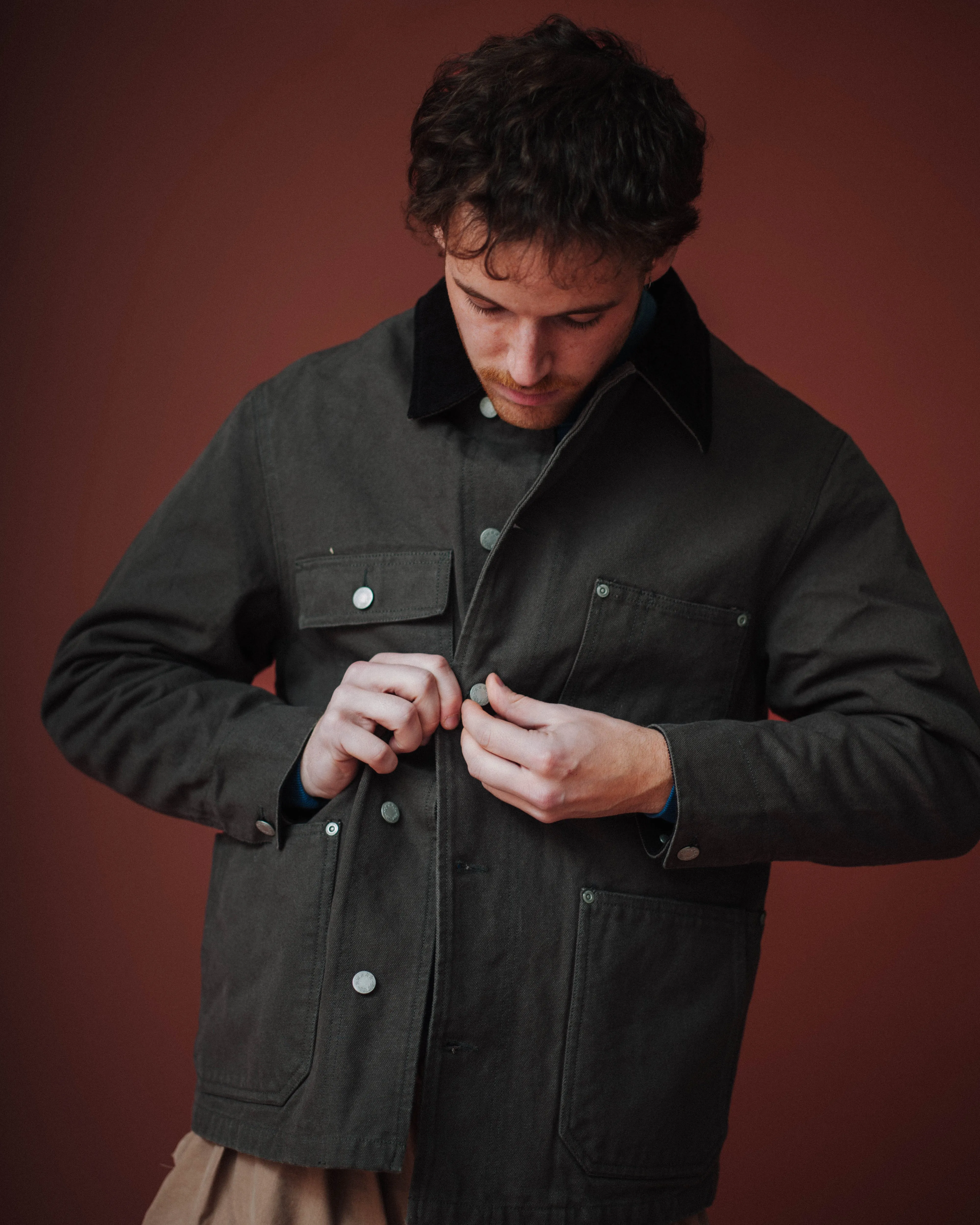 OXFORD COVERALL CHORE JACKET - GREYISH OLIVE