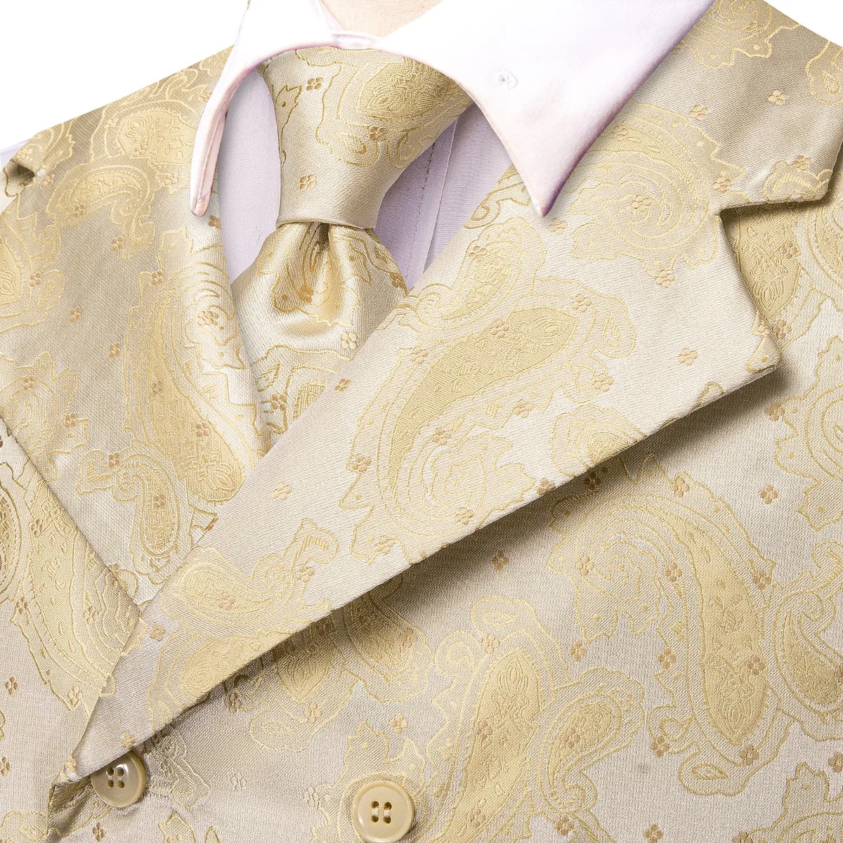 Pastel Gold Paisley Jacquard Vest Set