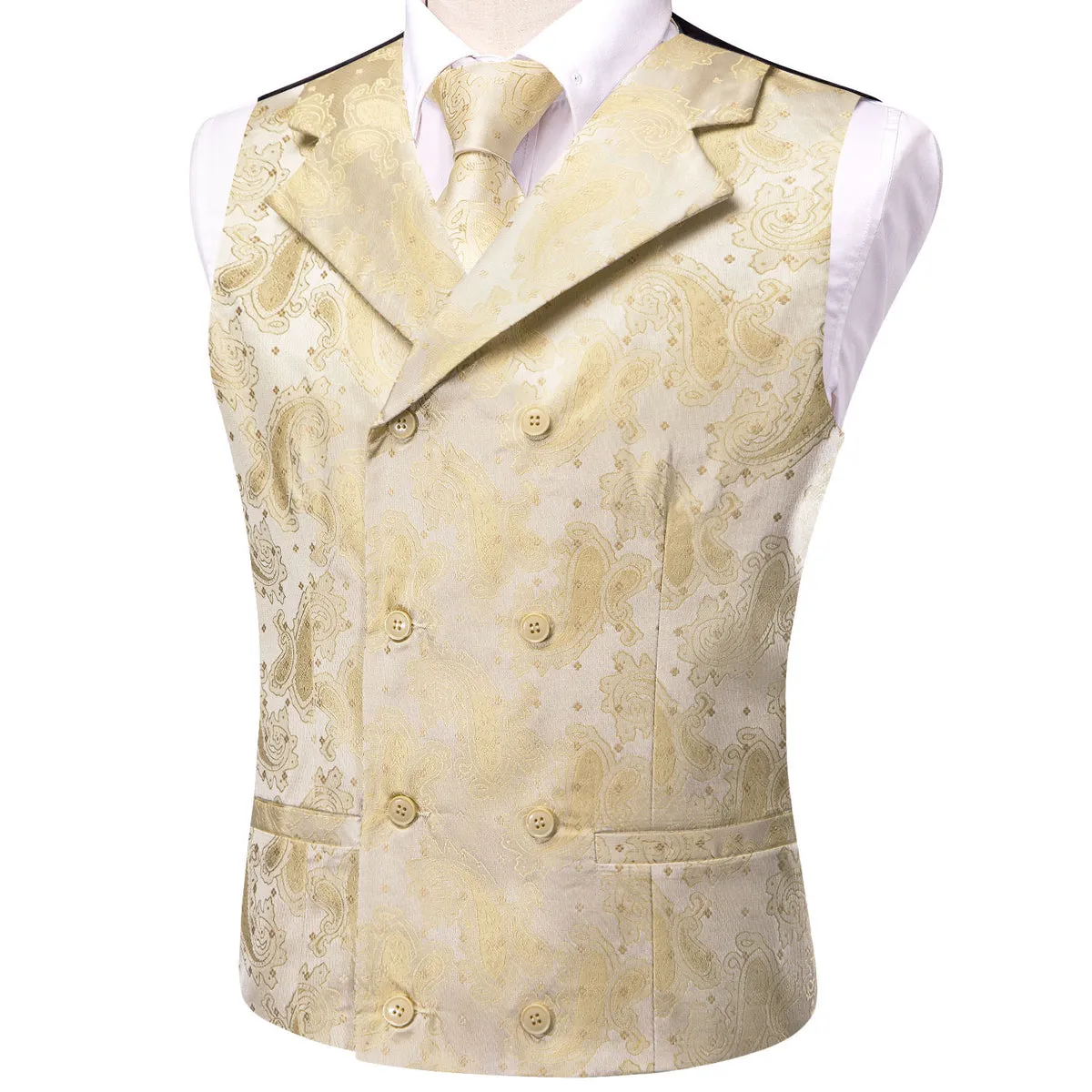 Pastel Gold Paisley Jacquard Vest Set