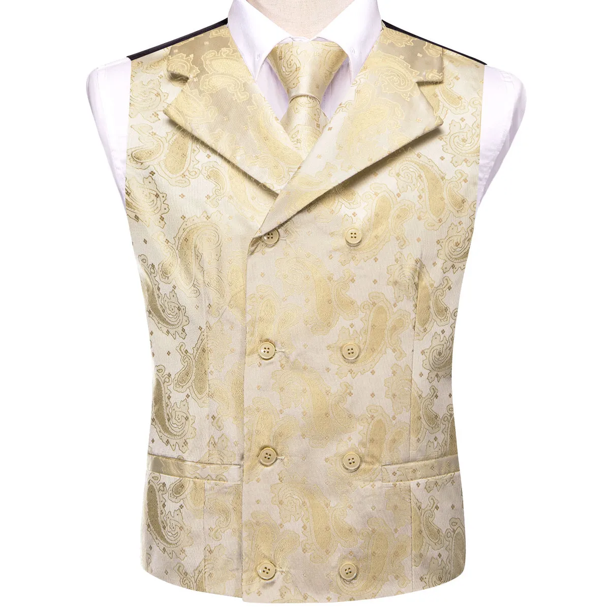 Pastel Gold Paisley Jacquard Vest Set