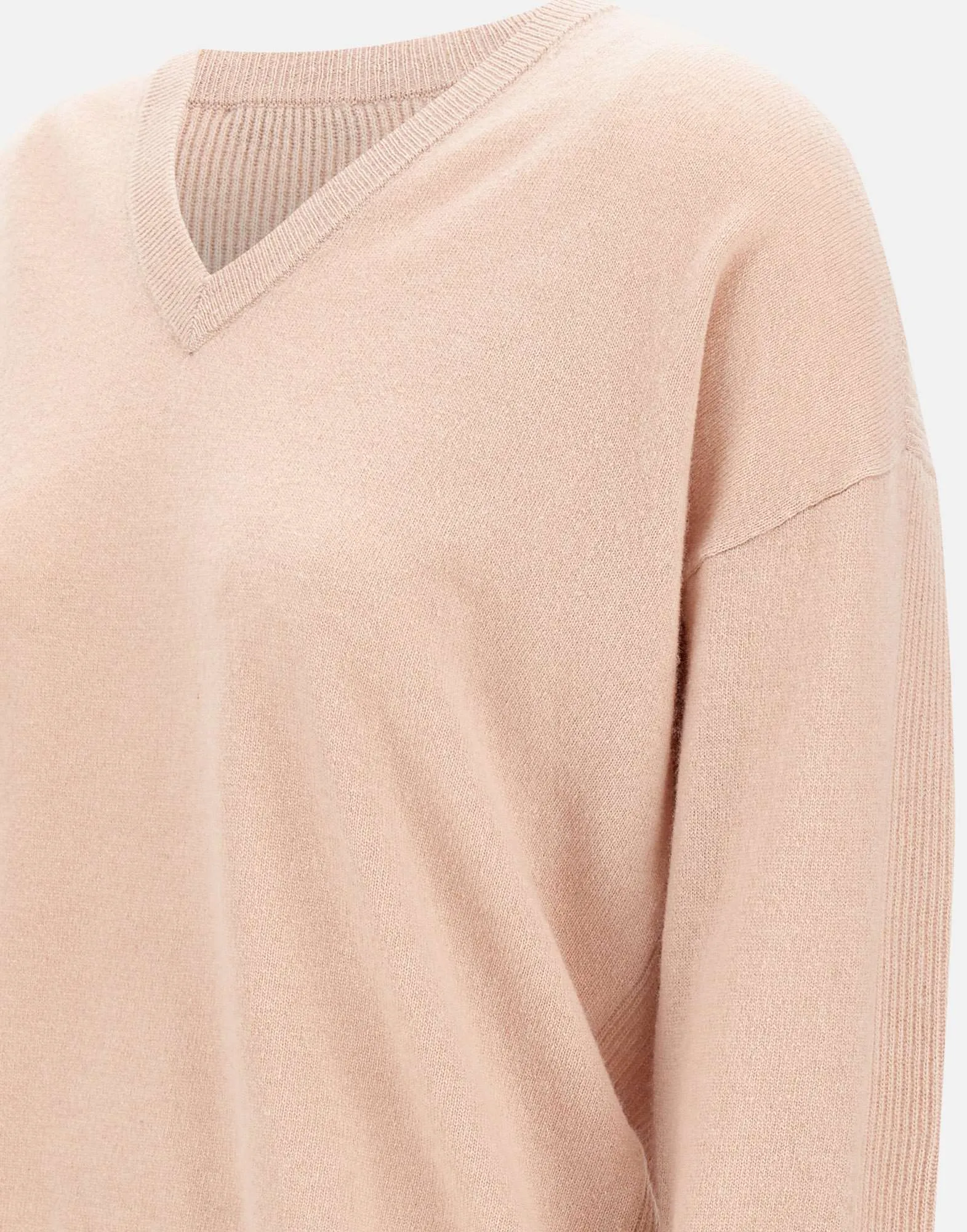 Pink Wool and Cashmere V-Neck Sweater