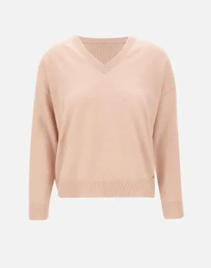 Pink Wool and Cashmere V-Neck Sweater