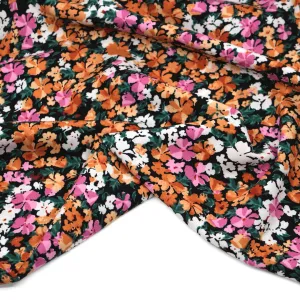 Playful Posies Rayon Voile - Black/Tangerine/Candy