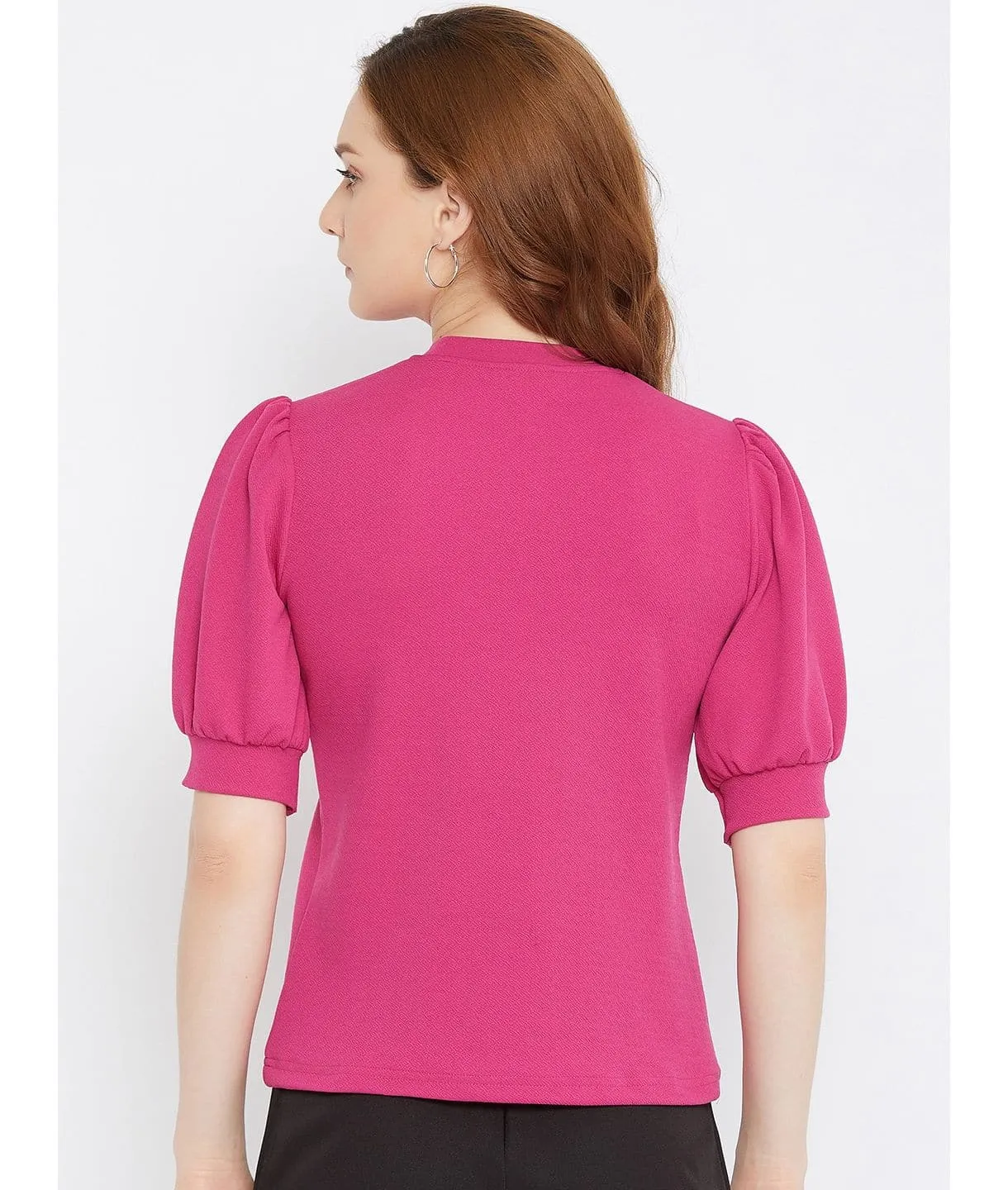 Plus Cotton Solid Stretchable Puff Sleeve Top