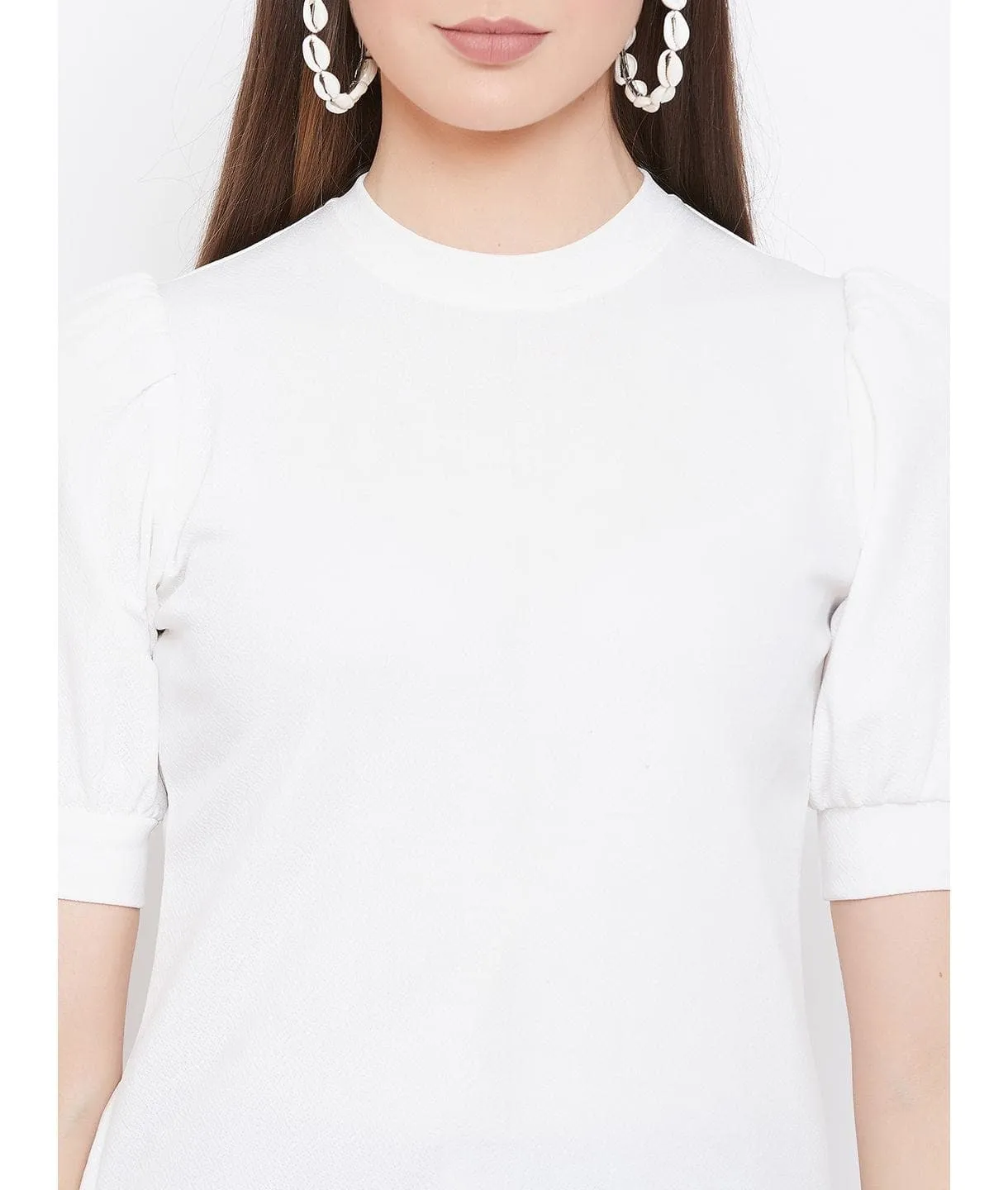 Plus Cotton Solid Stretchable Puff Sleeve Top