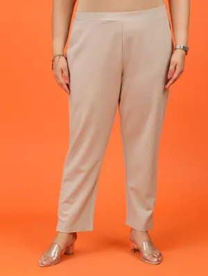 Plus Size Women Beige Cigarette Pants