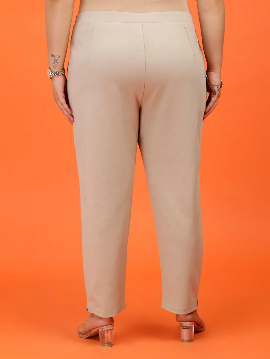 Plus Size Women Beige Cigarette Pants