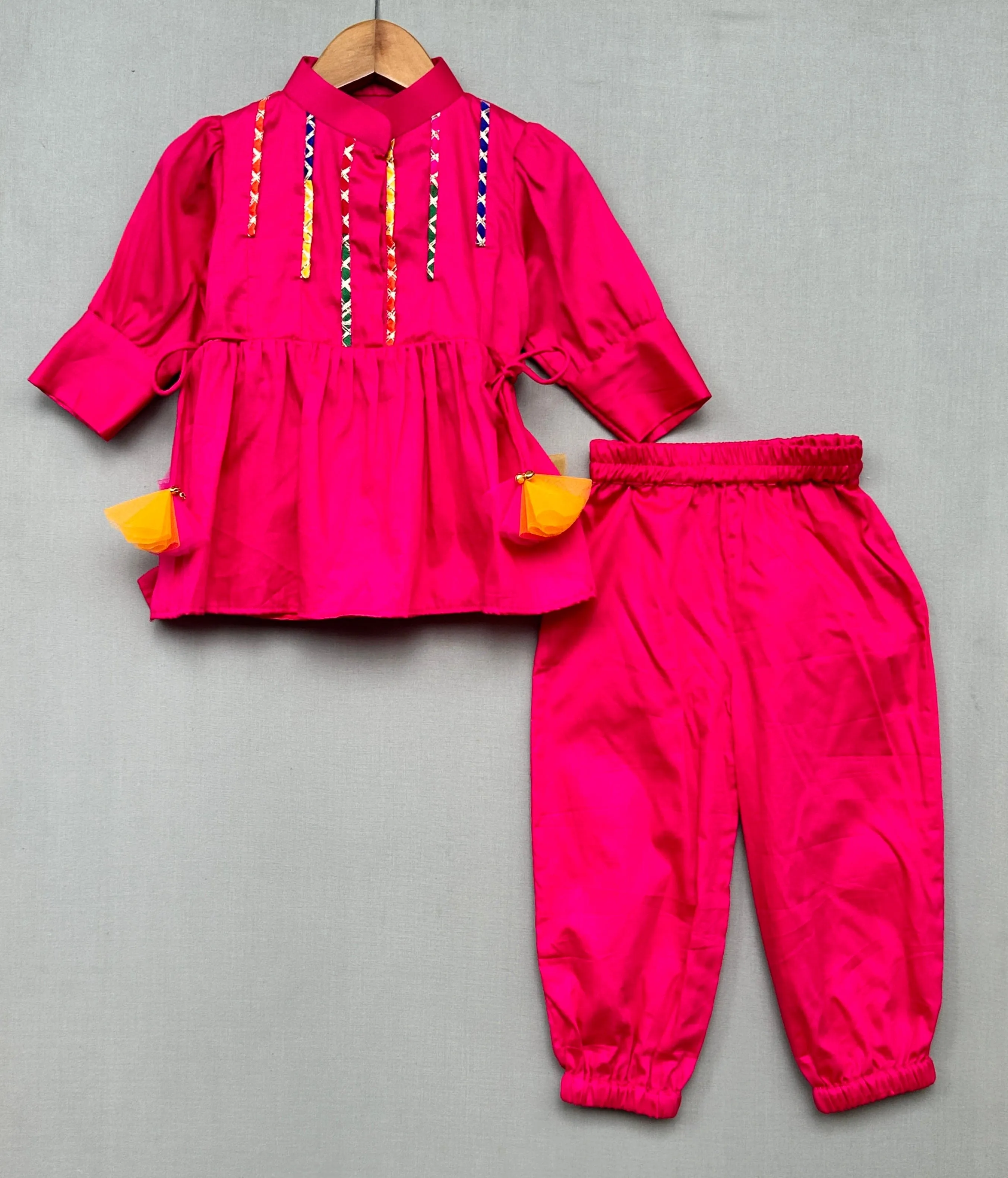 Pre-Order: Pink Kurti Patiala Set with Playful tassels