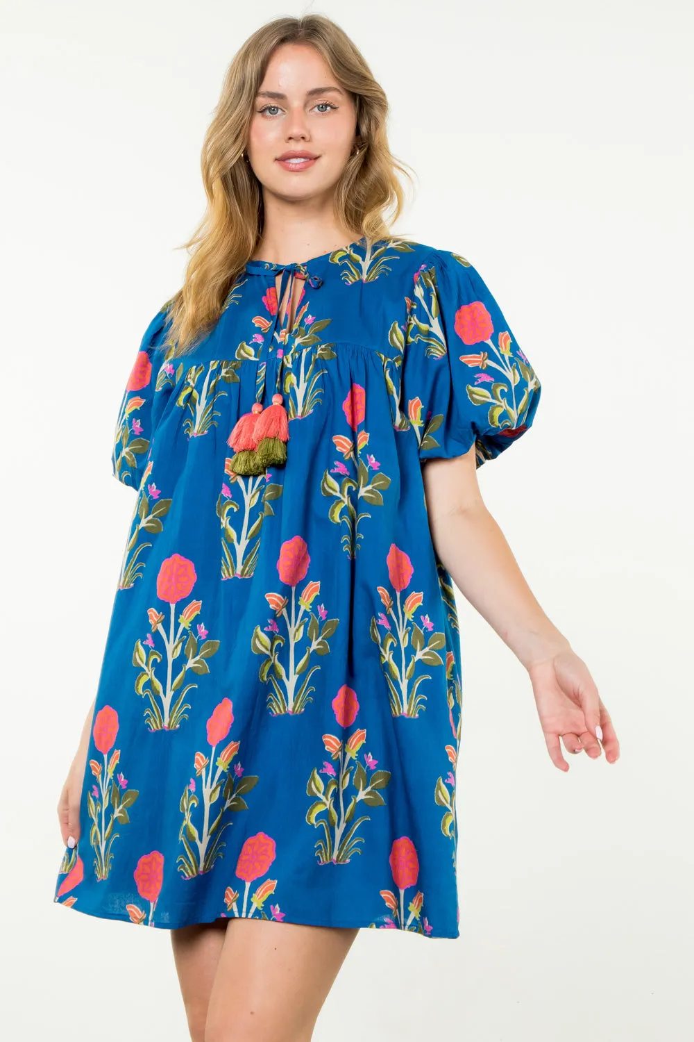 Puff Sleeve Flower Print Dress