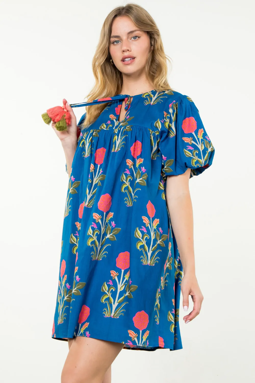 Puff Sleeve Flower Print Dress