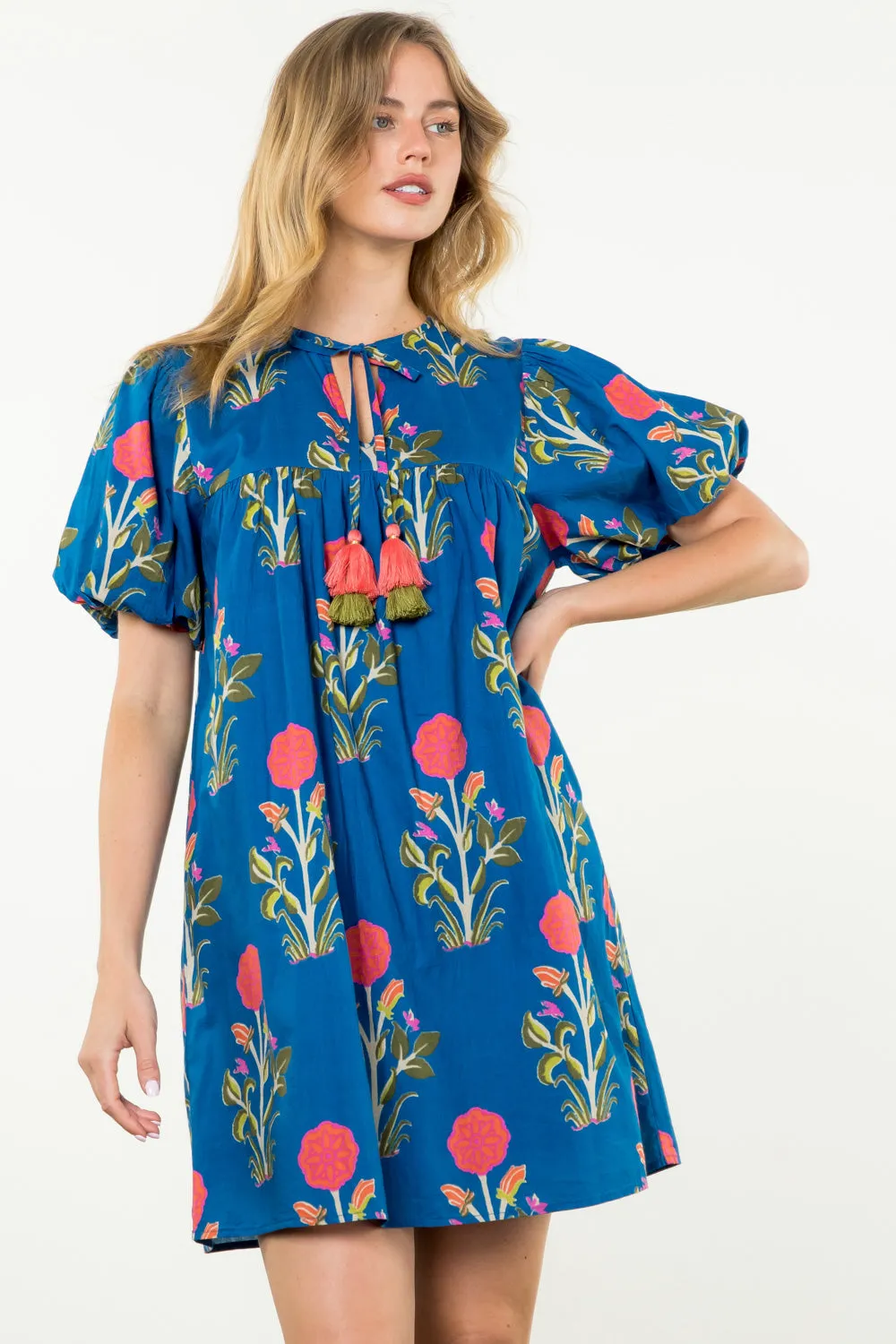 Puff Sleeve Flower Print Dress