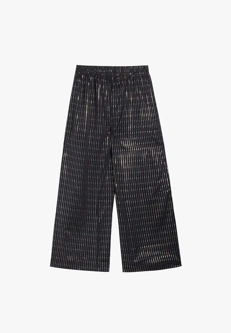 Puja Minimalist Raya Gold Stripe Wide Pants - Black