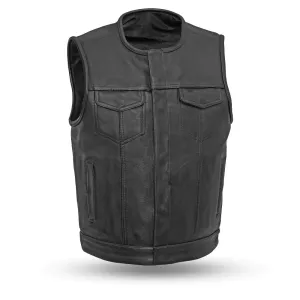 Pulse - Men's Black Cowhide Leather Motorcycle Vest