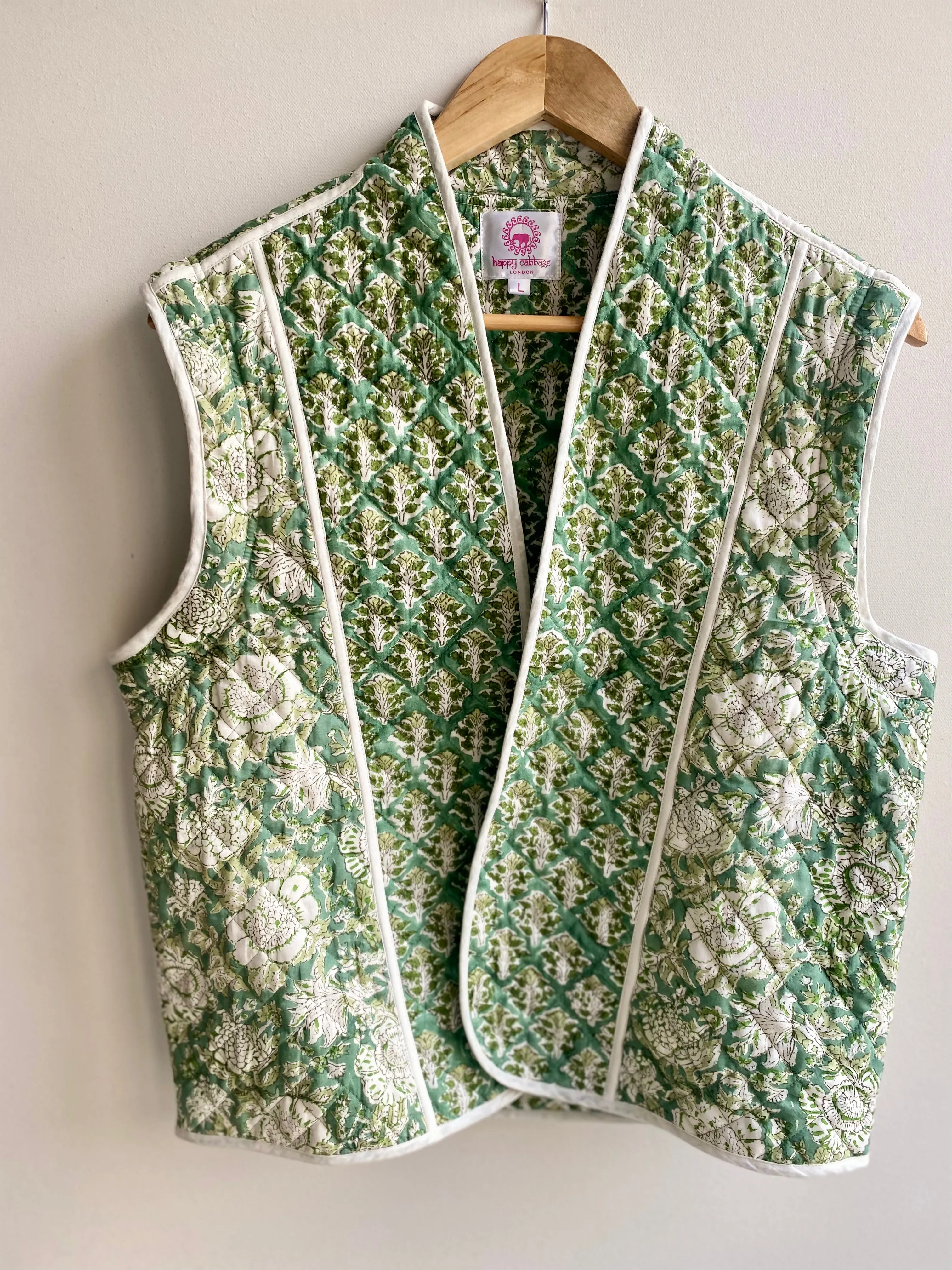 Quilted Jacket`& Waistcoat in 1 - Forest Green Print