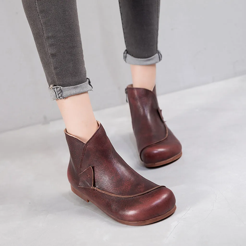 Retro Leather Handmade Comfortable Ankle Boots | Gift Shoes