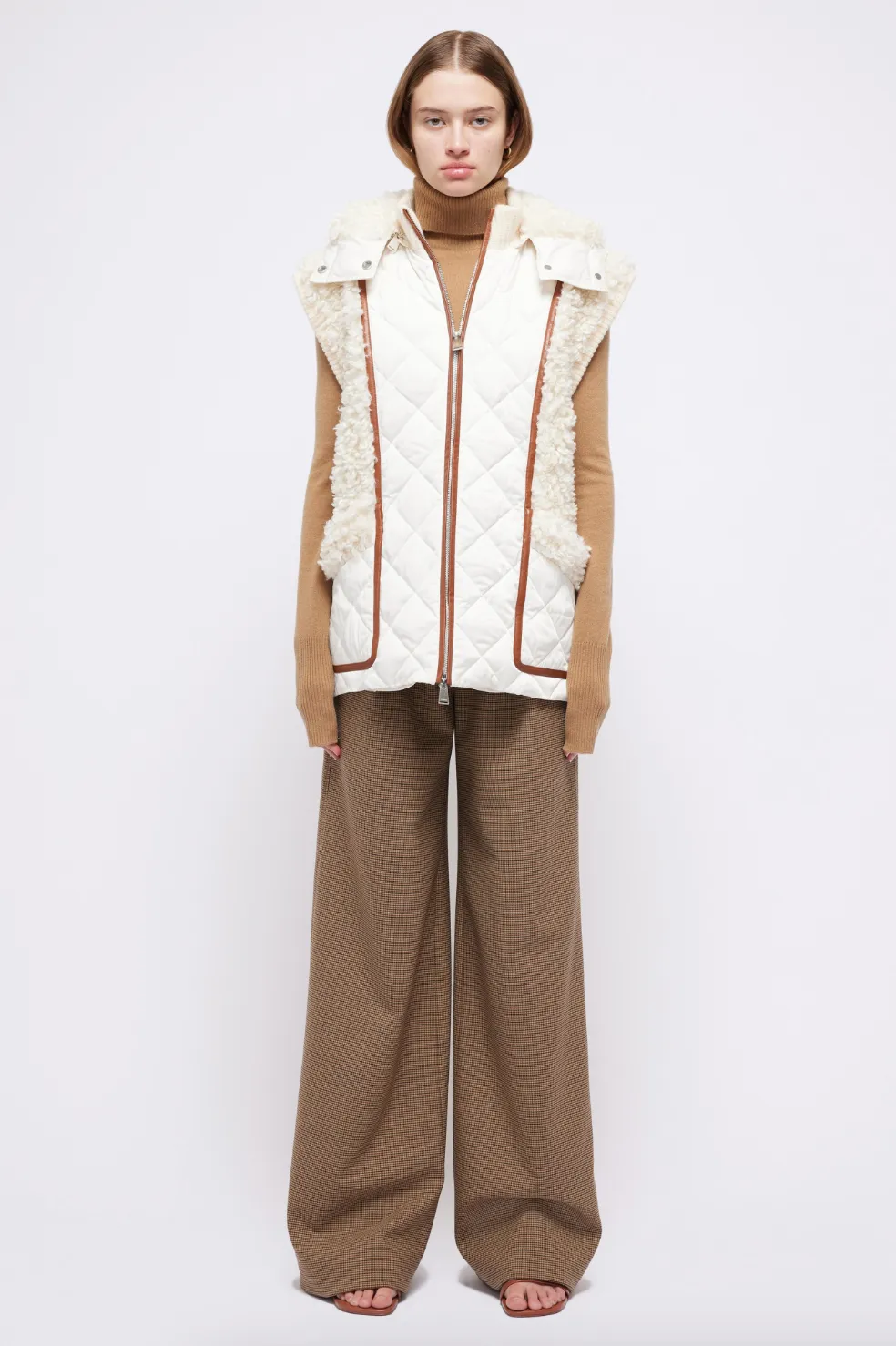 Sarai Shearling Hooded Vest - Eggshell