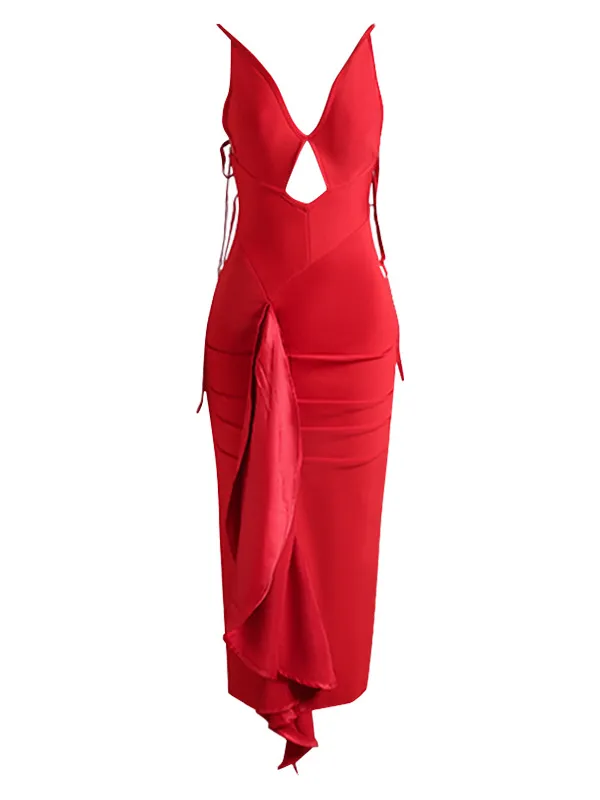 Strappy Red V-Neck Cut-Out Dress