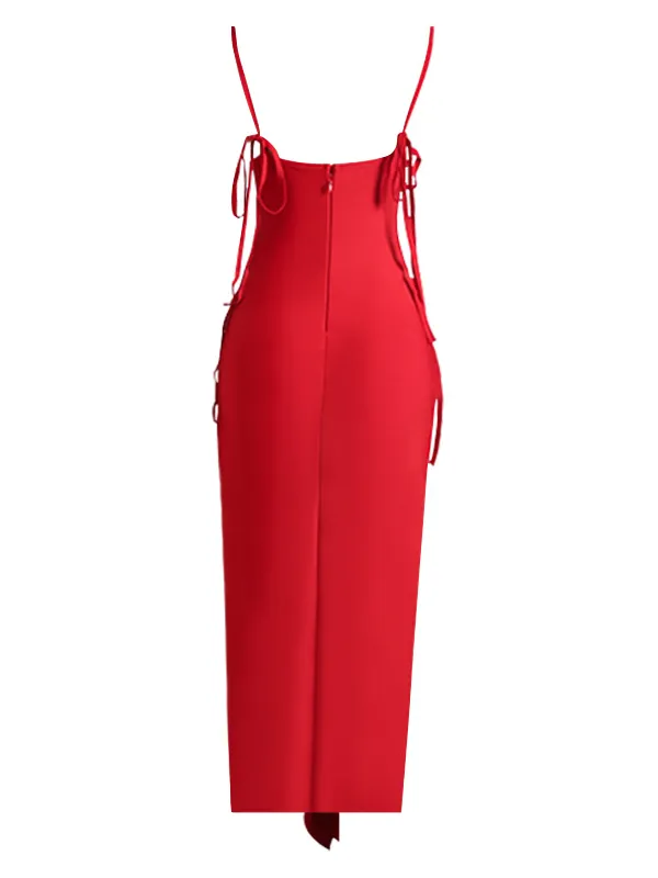 Strappy Red V-Neck Cut-Out Dress