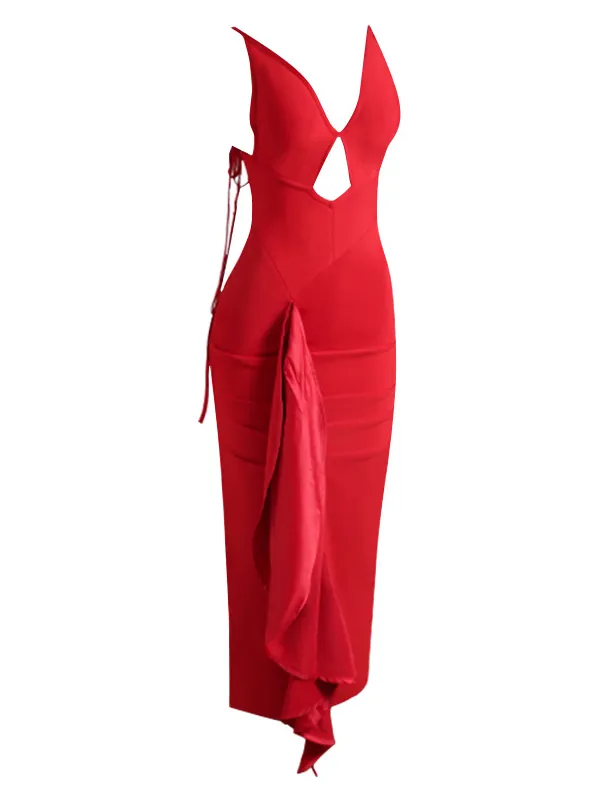 Strappy Red V-Neck Cut-Out Dress