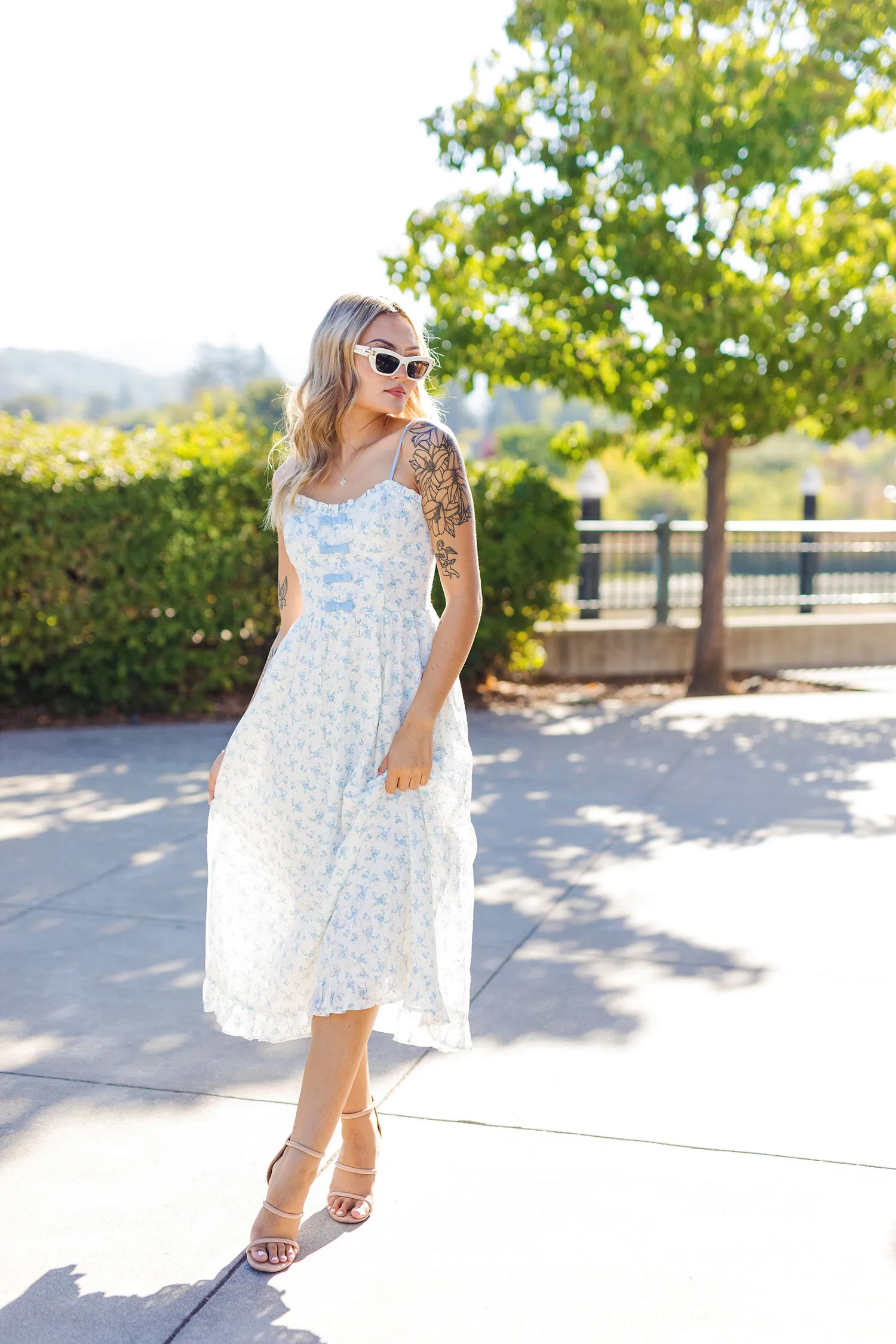 The Prarie Bouquet White Floral Print Midi Dress