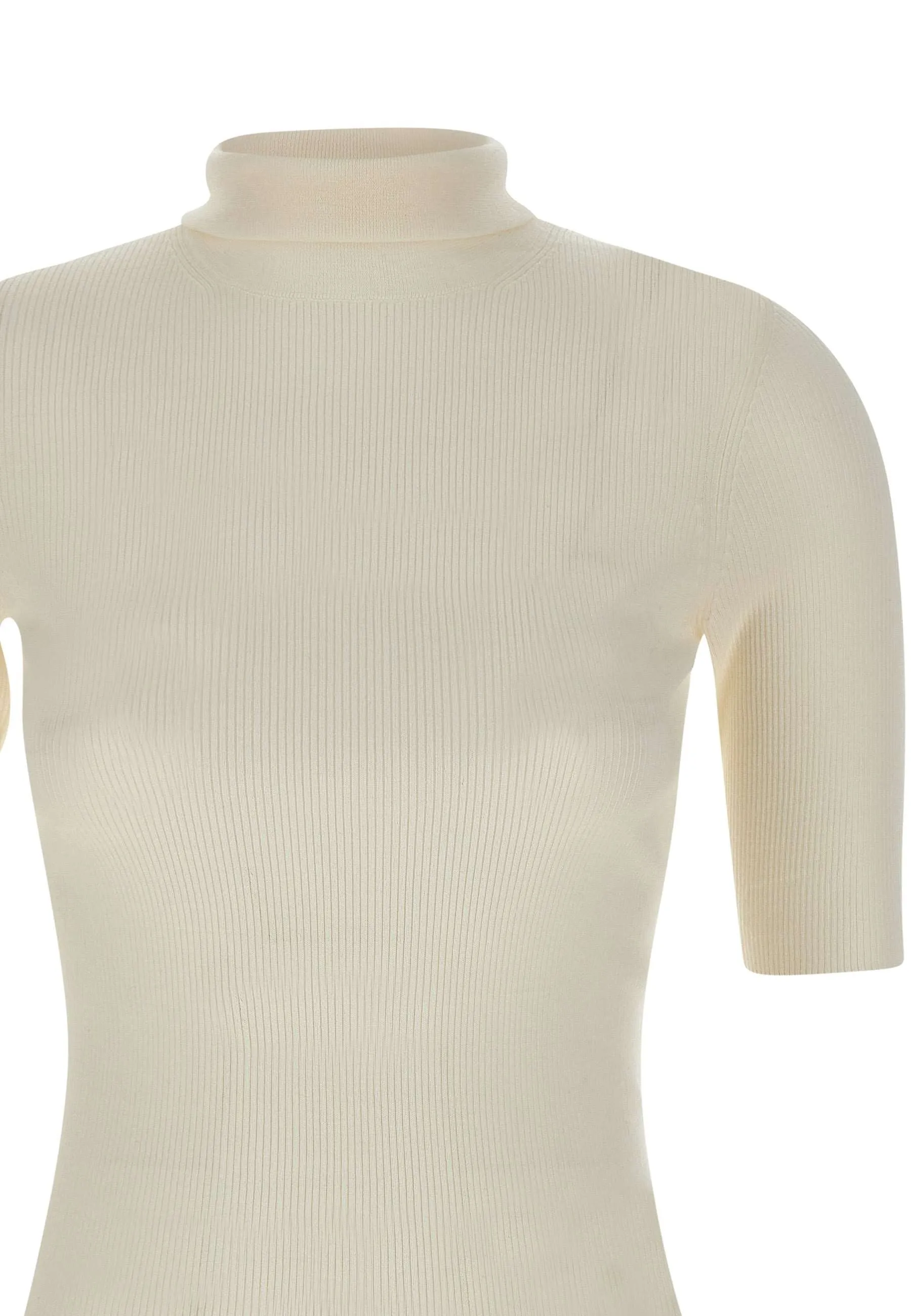 White Wool Sweater with High Collar