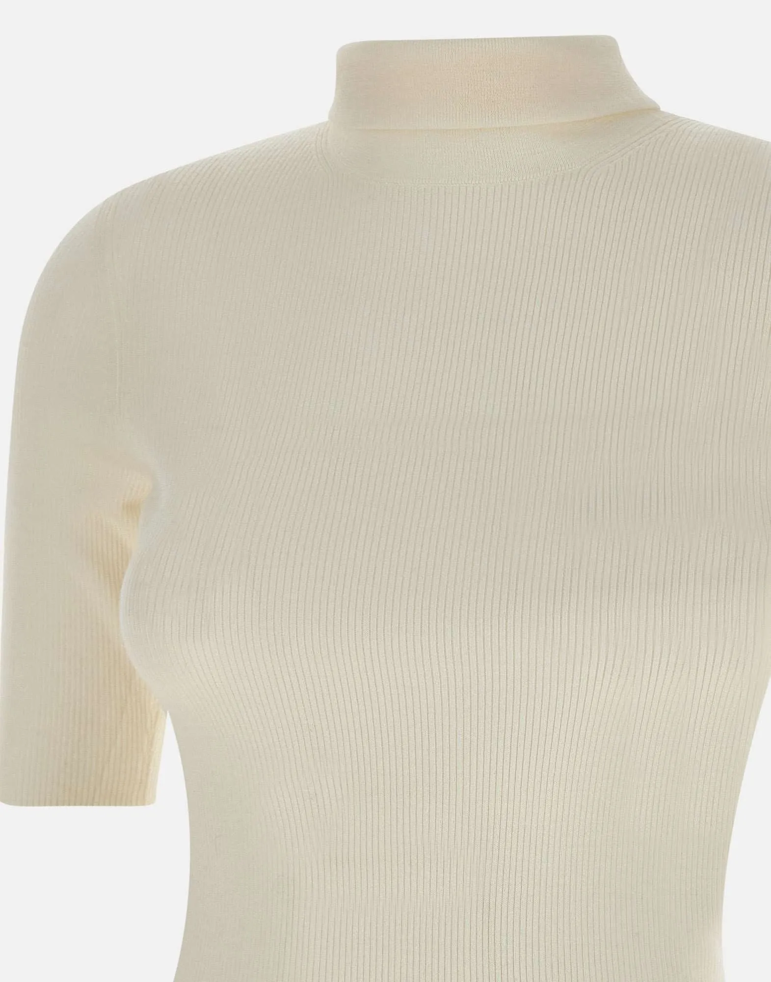 White Wool Sweater with High Collar