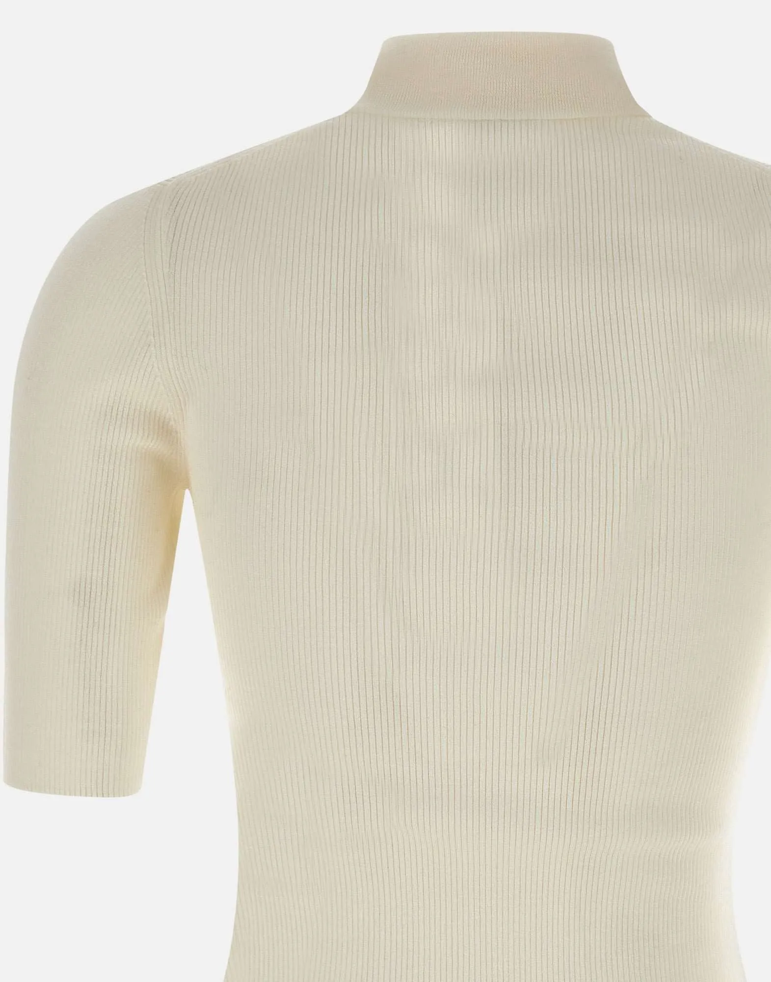 White Wool Sweater with High Collar