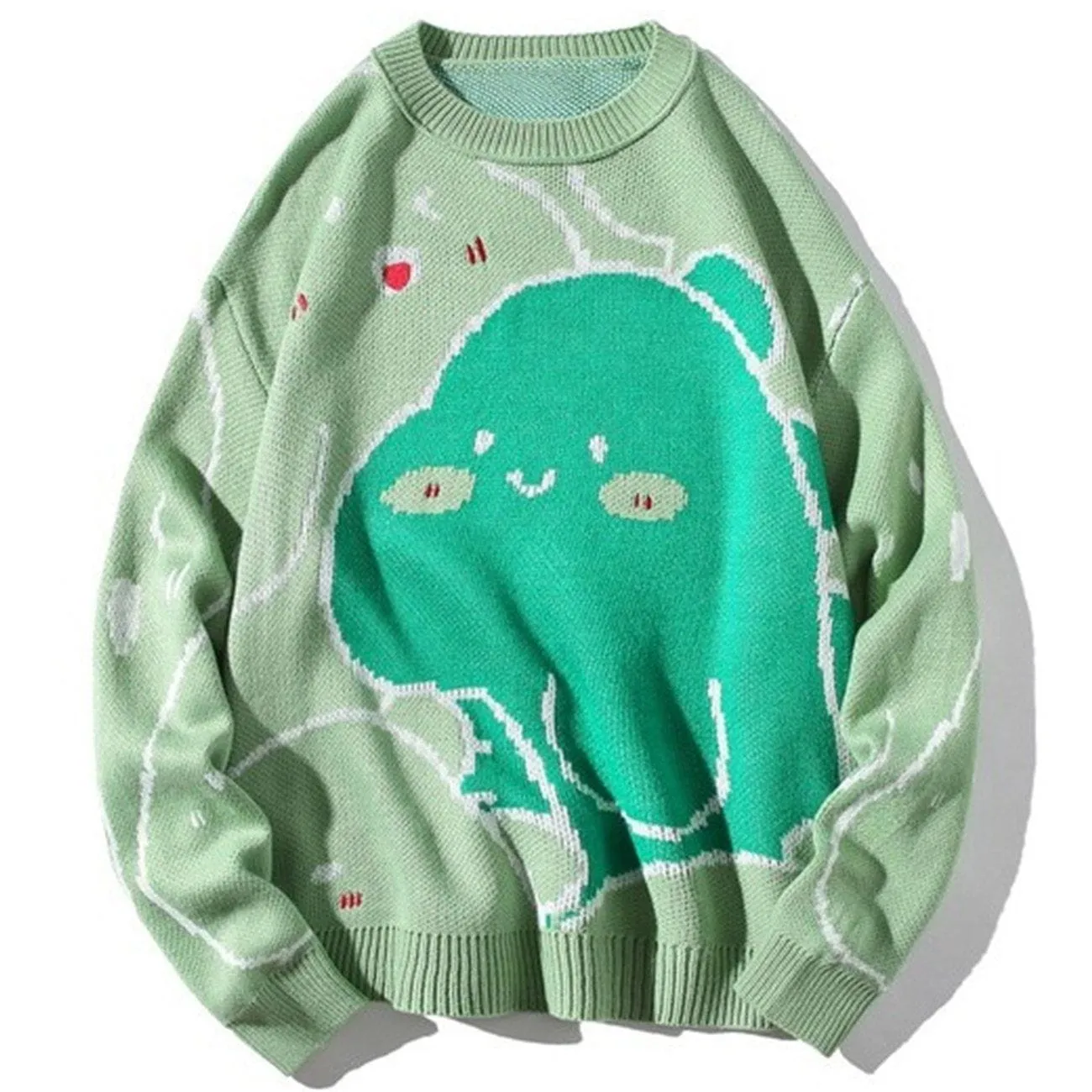 WLS Little Dinosaur Cartoon Print Knit Sweater