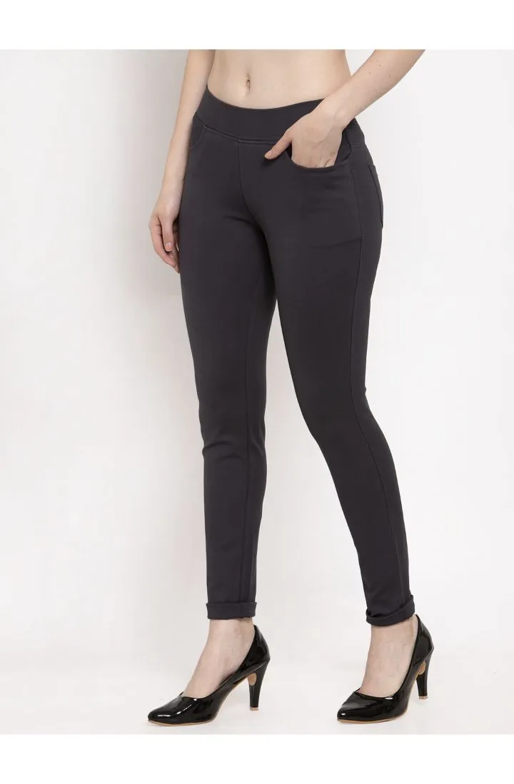 Women Dark Grey Skinny fit 4 way Stretchable Trouser