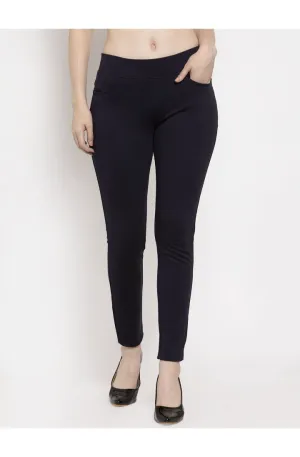 Women Navy Skinny fit 4 way Stretchable Trouser