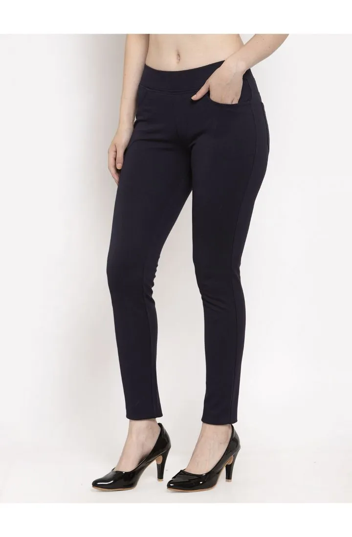 Women Navy Skinny fit 4 way Stretchable Trouser