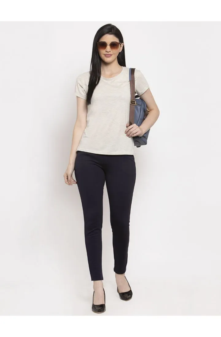 Women Navy Skinny fit 4 way Stretchable Trouser