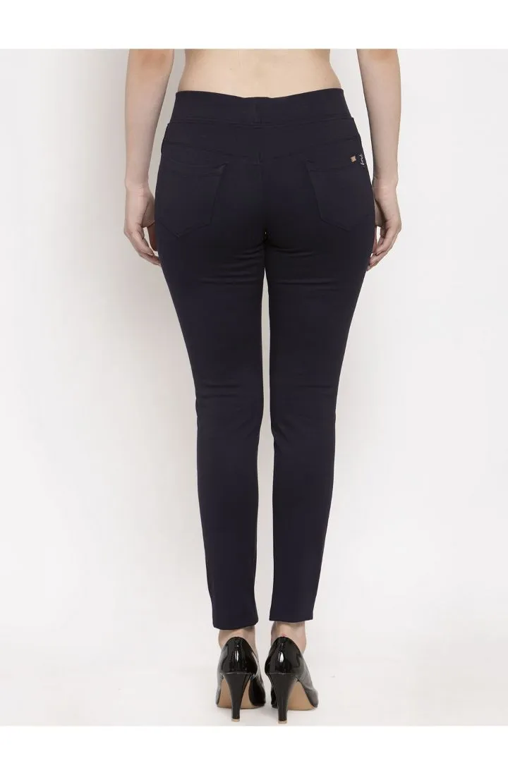 Women Navy Skinny fit 4 way Stretchable Trouser