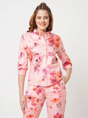 Women Slim Fit Soft Peach Printed Shirt