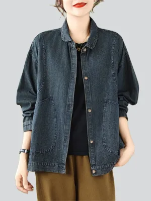 Women's Large Pocket Relaxed Lapel Denim Jackets