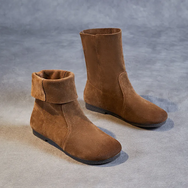 Womens Round Head Comfortable Suede Leather Boots