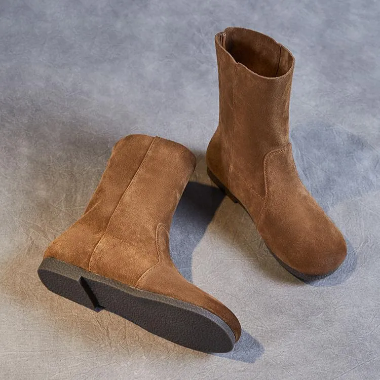 Womens Round Head Comfortable Suede Leather Boots