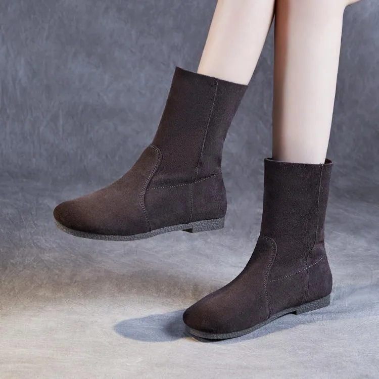 Womens Round Head Comfortable Suede Leather Boots